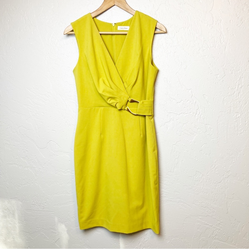Calvin Klein Gathered Sheath dress chartreuse size 4